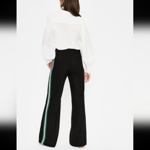 Boden Black Lined Wool Trousers With Green and Pink Stripe Size 18 - Picture 2 of 7